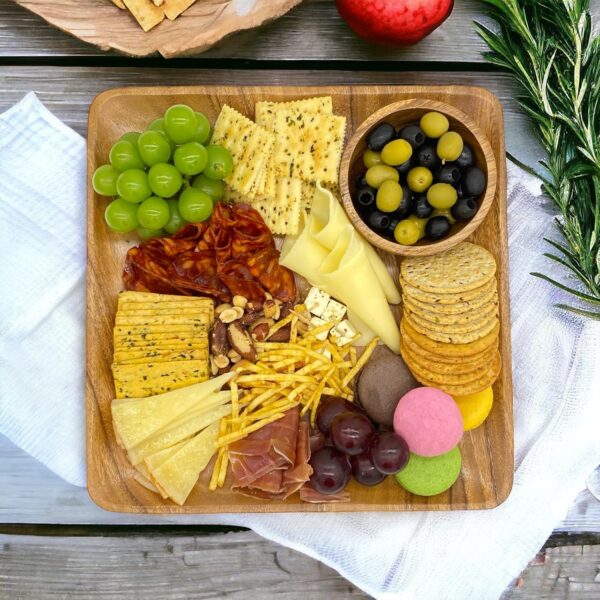 Wooden Plates, Set of 4, 8" Square, Durable Acacia Hardwood, Versatile Tableware for Side Dish, Bread, Snacks, Desserts, Charcuterie Server, Natural, Rustic Decorative Design. - Image 2