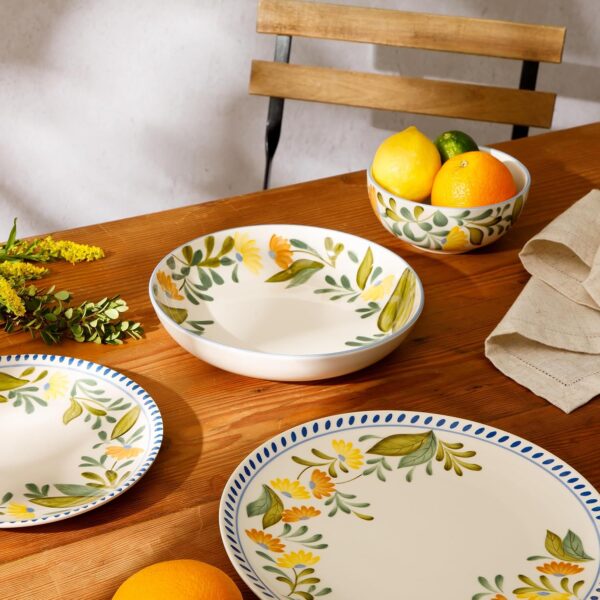 Oprah's Favorite Things -  Double Bowl Hand Painted Stoneware Plates and Bowls Floral Dinnerware Set, Service for Four (16pcs) - Image 2